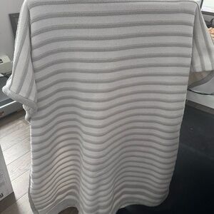 The Company Store Light Gray & White Striped Knit Throw
